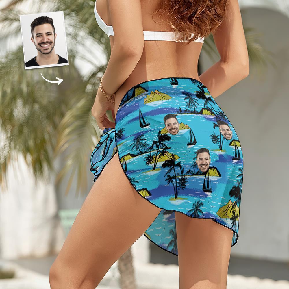 Custom Face Beach Wrap Women Short Sarongs - Island Vacation - FaceSocksUSA