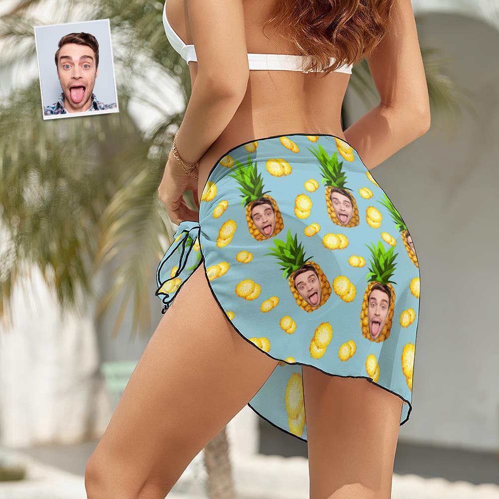 Custom Face Beach Wrap Women Short Sarongs - Pineapple - FaceSocksUSA