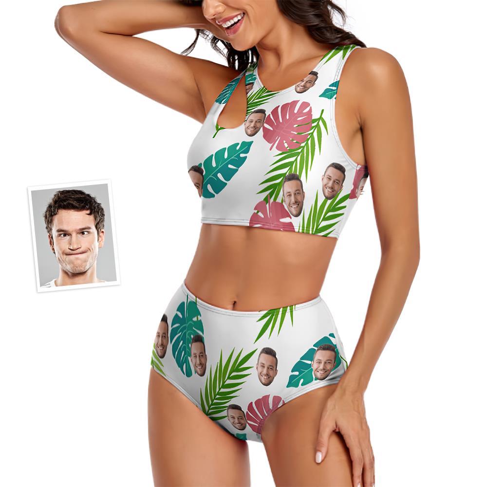Custom Face Women's Leaves Two-piece Swimsuit Personalized Gifts for Her - FaceSocksUSA