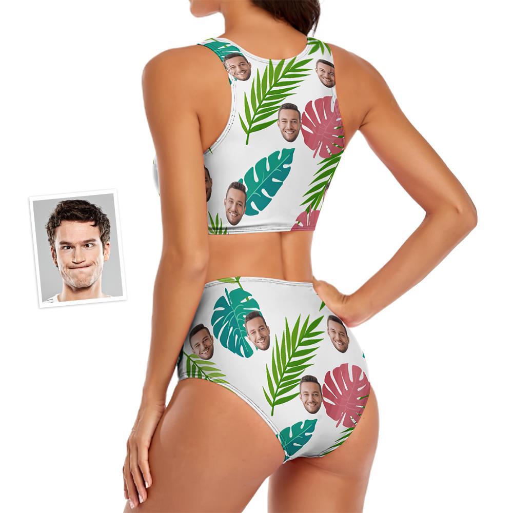 Custom Face Women's Leaves Two-piece Swimsuit Personalized Gifts for Her - FaceSocksUSA