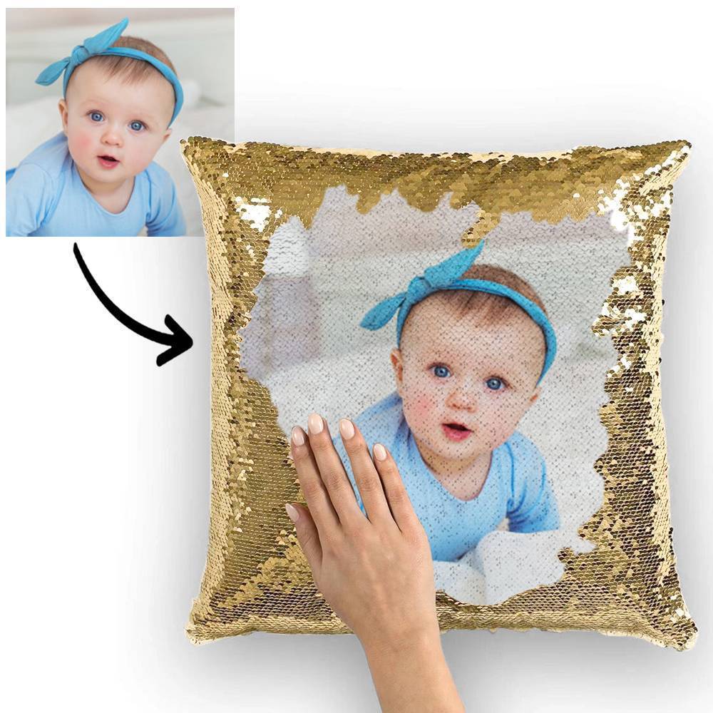 Custom Cute Baby Photo Magic Sequins Pillow Multicolor Shiny 15.75*15.75 Grandkids Photo for Grandparents - FaceSocksUSA