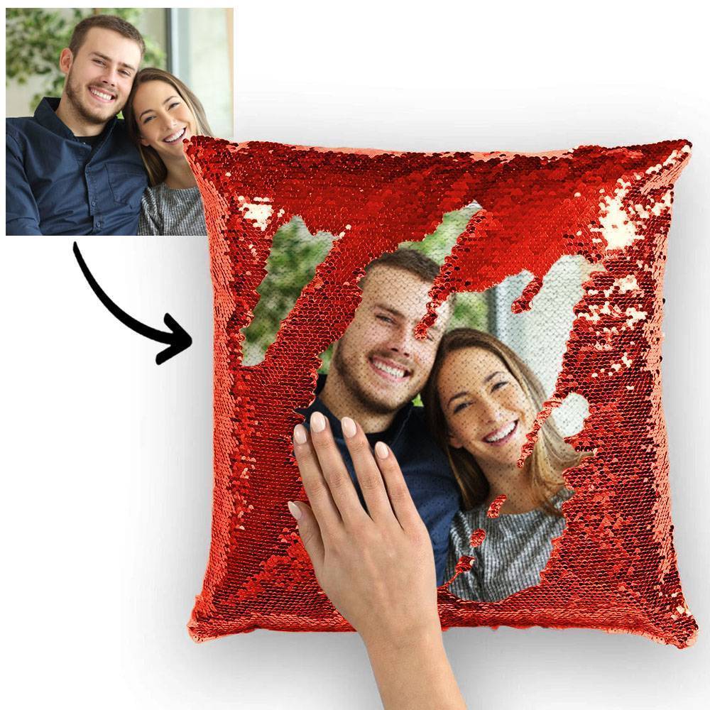 Couple Photo Personalized Magic Sequins Pillow Multicolor Shiny 15.75*15.75 - FaceSocksUSA