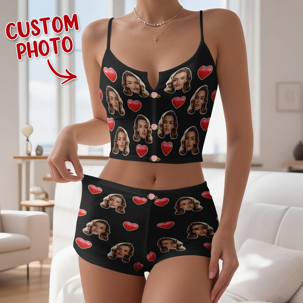 Gifts for Her Custom Photo Appliques Notched Neckline Lingerie Set Bachelorette Party - FaceSocksUSA