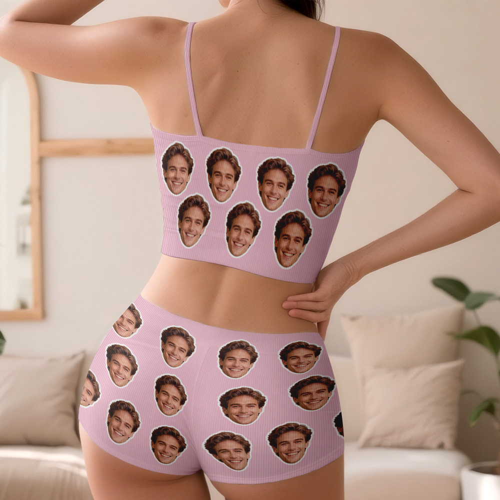 Valentine's Gifts Custom Photo Appliques Notched Neckline Lingerie Set - FaceSocksUSA