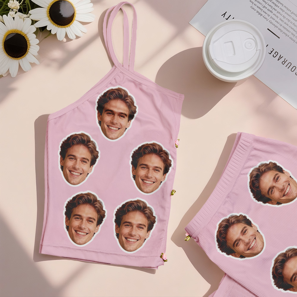 Valentine's Gifts Custom Photo Appliques Notched Neckline Lingerie Set - FaceSocksUSA