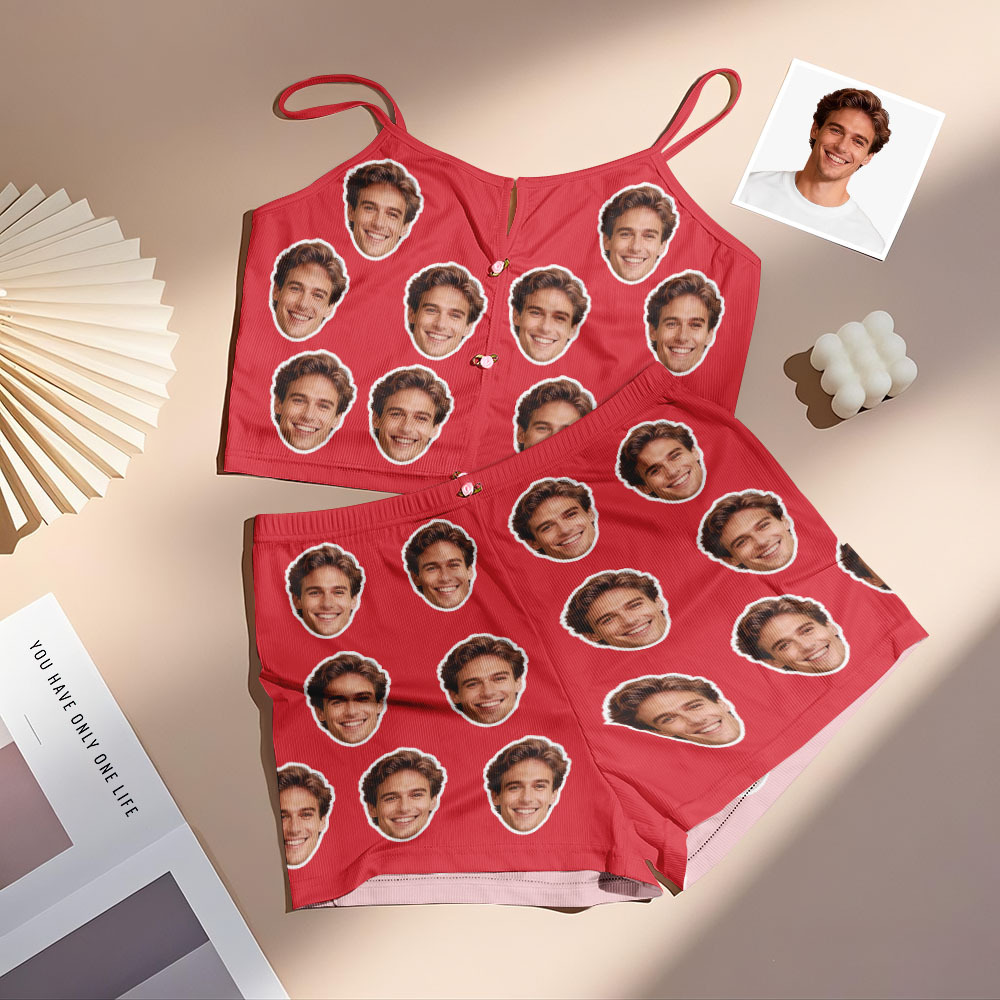 Valentine's Gifts Custom Photo Appliques Notched Neckline Lingerie Set - FaceSocksUSA