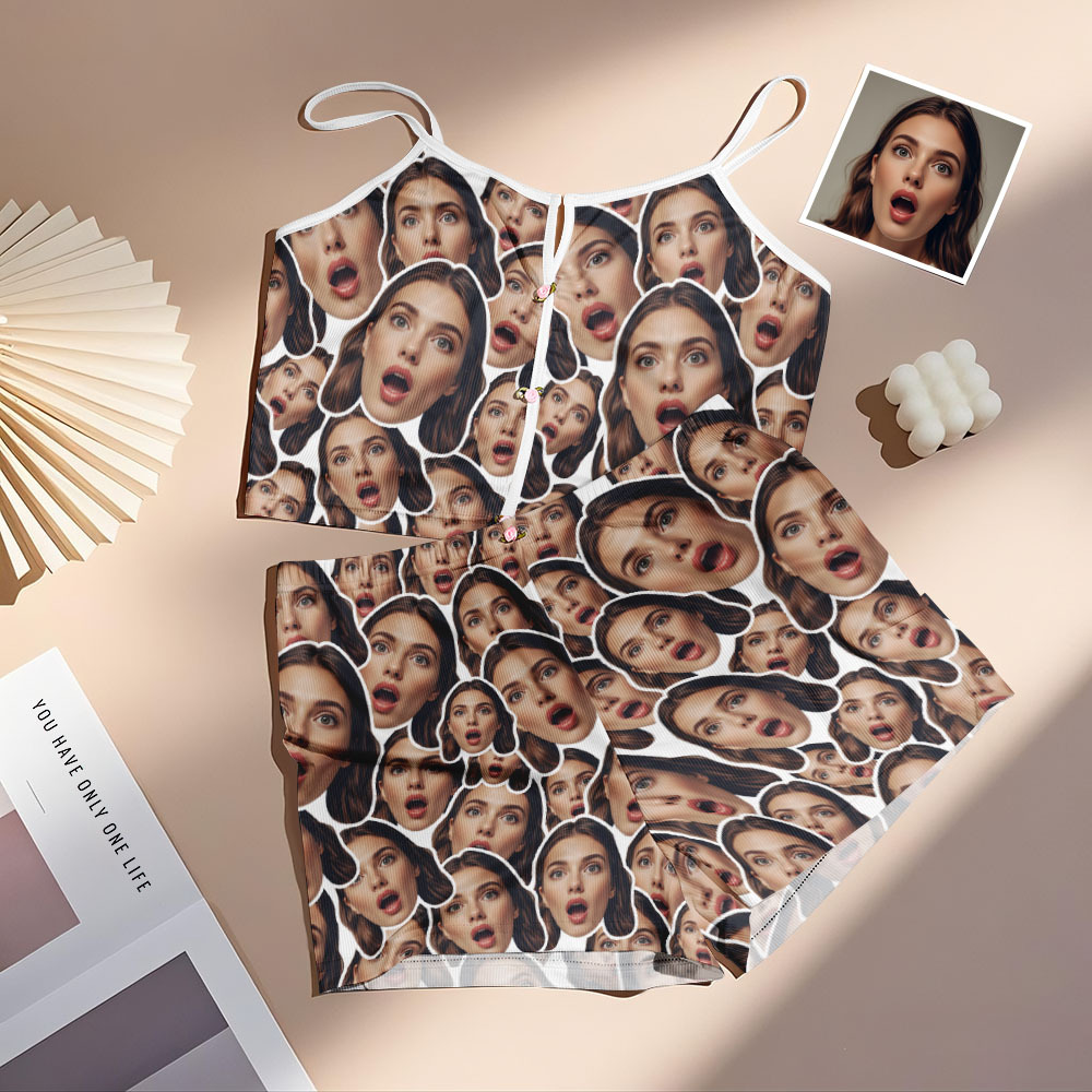 Valentine's Gifts Custom Facemash Appliques Notched Neckline Lingerie Set - FaceSocksUSA