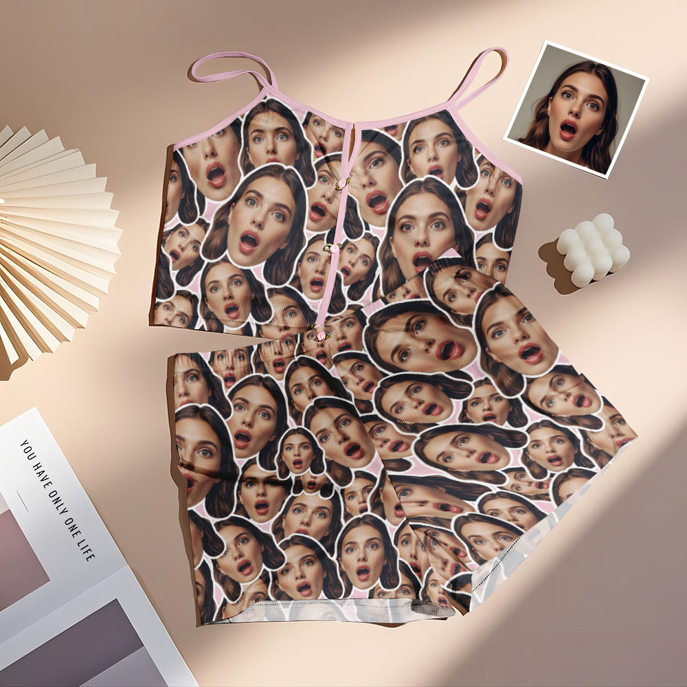 Valentine's Gifts Custom Facemash Appliques Notched Neckline Lingerie Set - FaceSocksUSA