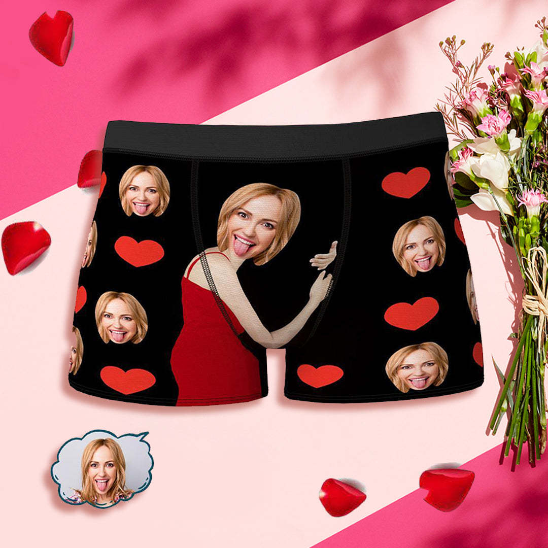 Personalize Face Boxer Love Heart Custom Funny Underwear Christmas Gifts for Him	 - FaceSocksUSA