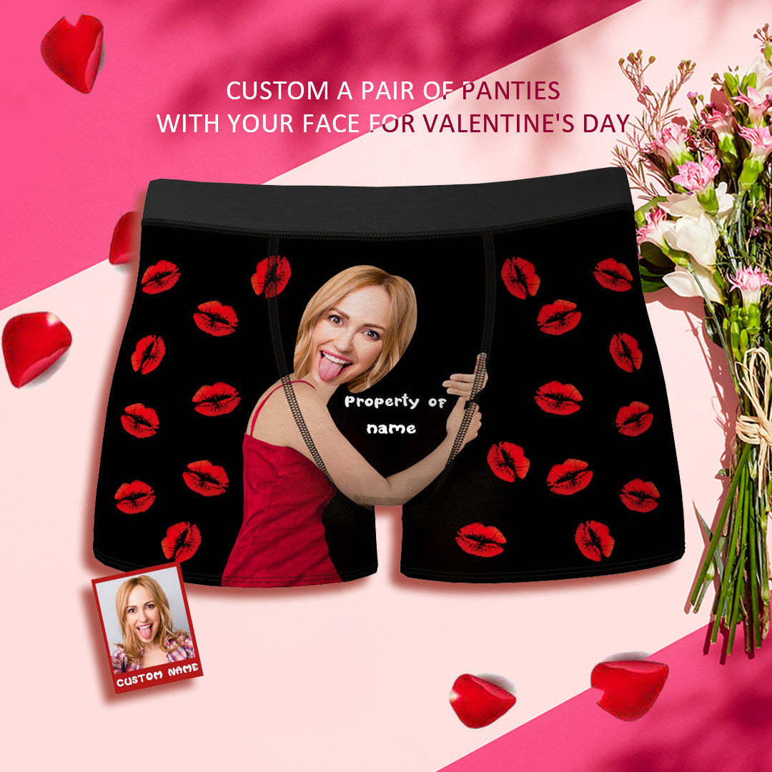 Custom Love Hug Property Of Name Boxers Personalized Face Boxers Briefs Anniversary Gift Wedding Gift	 - FaceSocksUSA