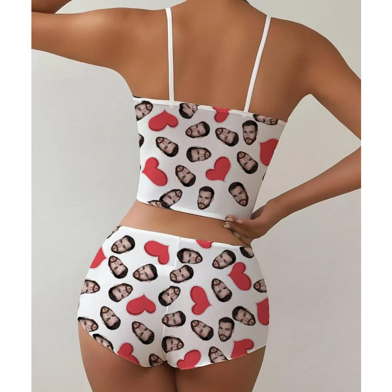 Photo Custom Appliques Notched Neckline Lingerie Set, gift, bachelorette party