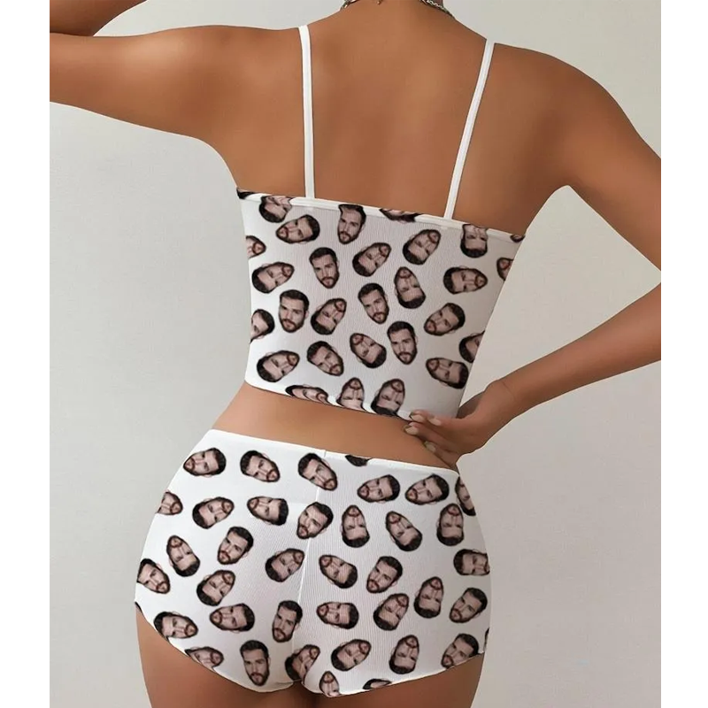 Photo Custom Appliques Notched Neckline Lingerie Set, gift, bachelorette party