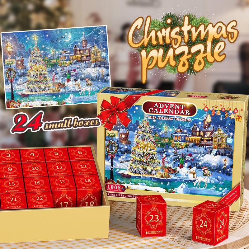 Christmas Countdown Jigsaw Advent Calendar 24 Days 1008 Pieces Puzzle Blind Box