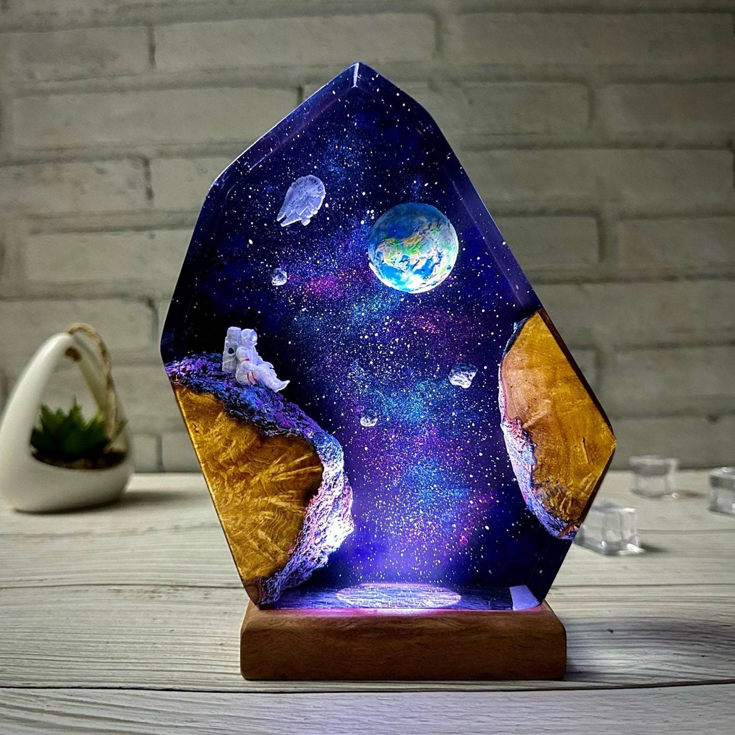 Interstellar Universe Space Night Light Resin Wood Space Galaxy Lamp Gift for Her	 - FaceSocksUSA