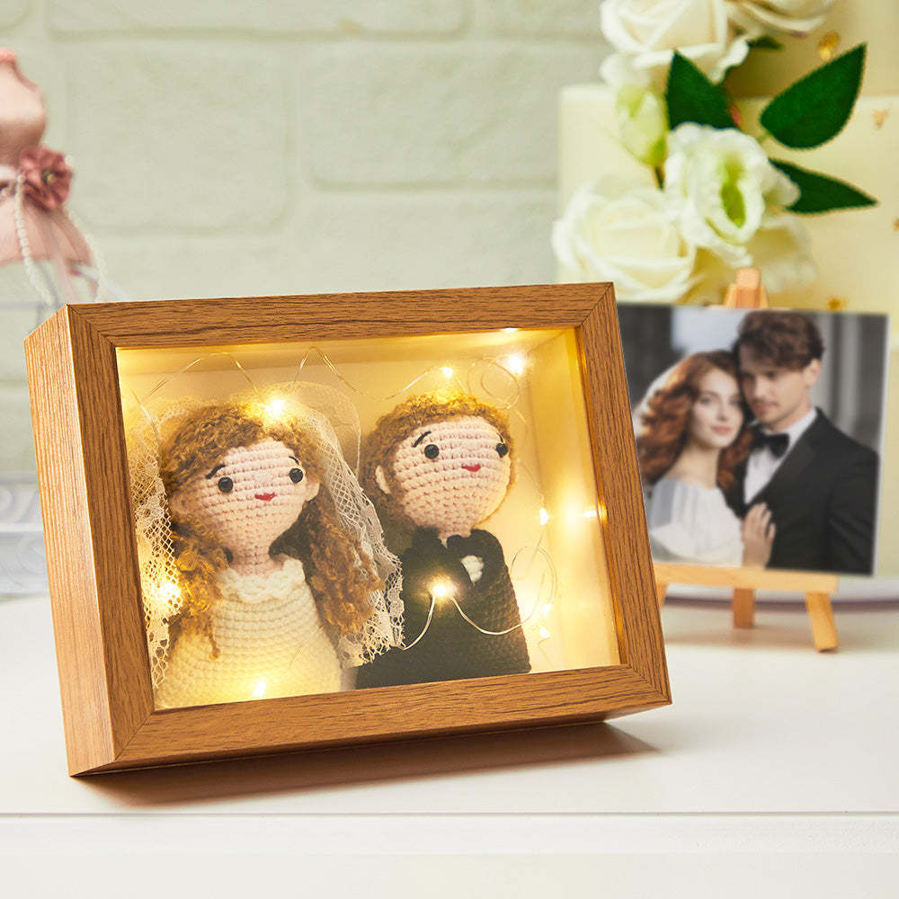 Custom Crochet Dolls Handmade Mini Look alike Dolls Personalized Photo Frame with USB Warm Light	 - FaceSocksUSA