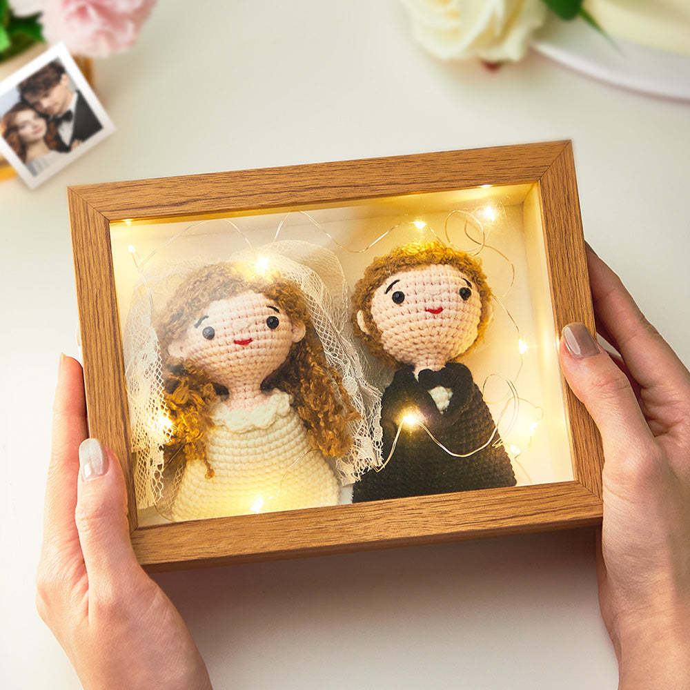 Custom Crochet Dolls Handmade Mini Look alike Dolls Personalized Photo Frame with USB Warm Light	 - FaceSocksUSA