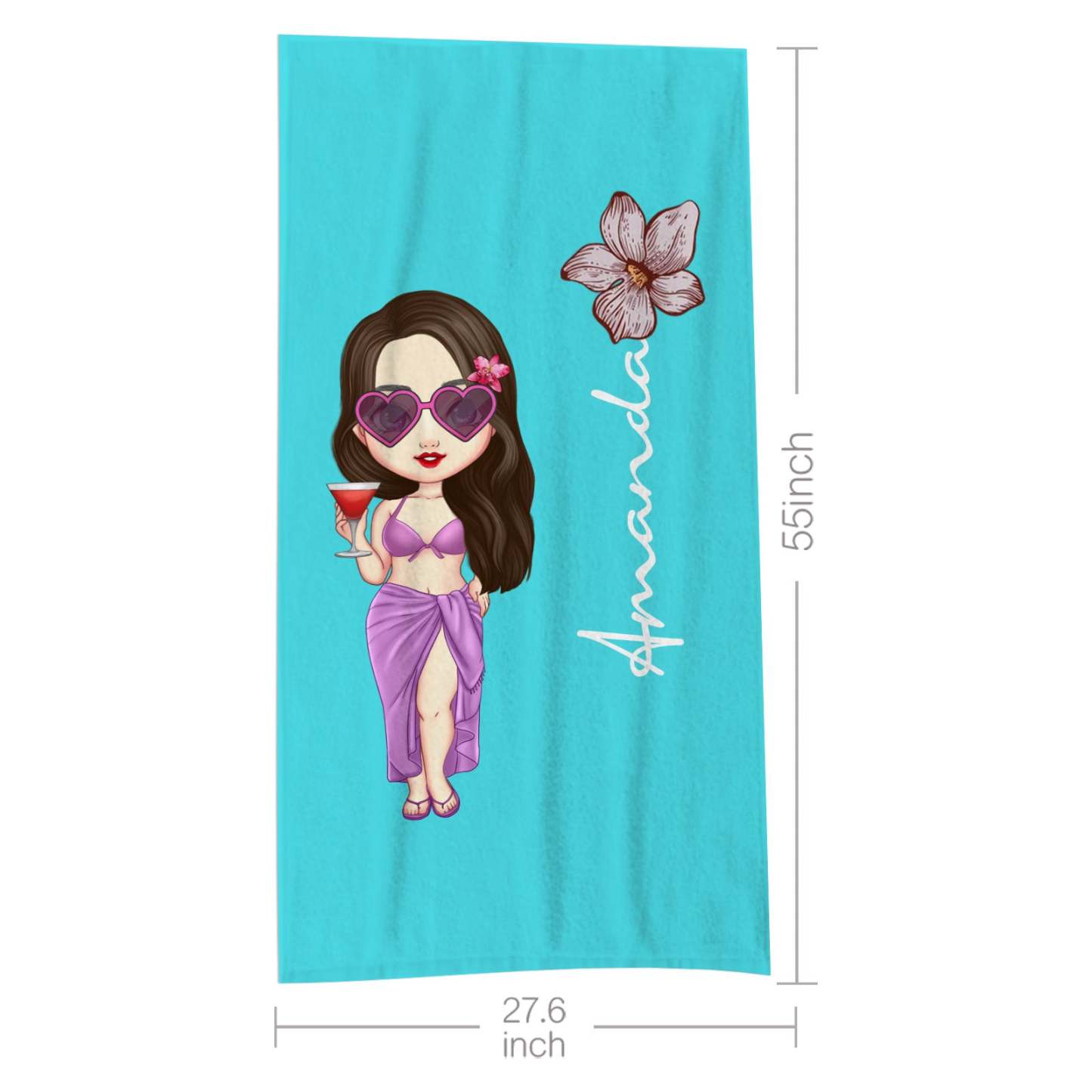 Custom Cartoon Women Girl Birth Flower Multicolor Beach Towel Personalized Name Vacation Beach Towel Gift for Friend - GiftLab