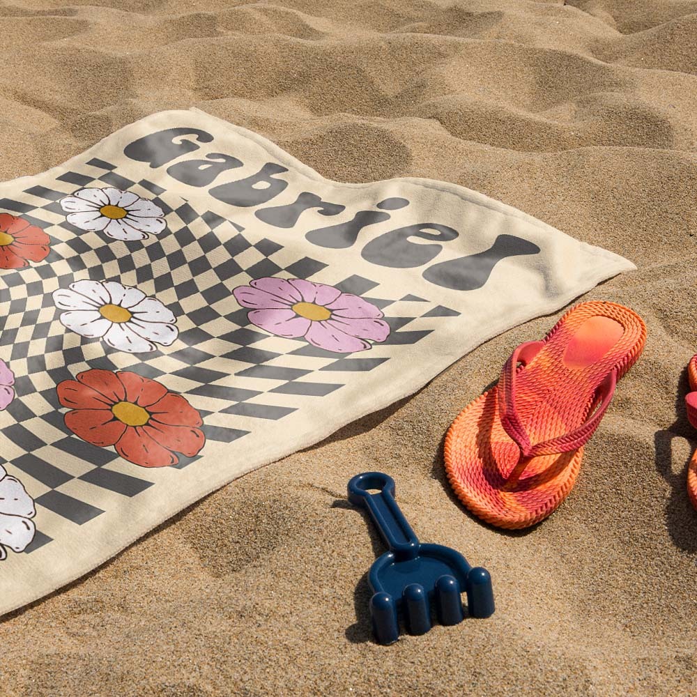 RETRO Multi Style Personalized Beach Towel Name Bath Towel Custom Pool Towel Beach Towel With Name Outside Birthday Vacation Gift - GiftLab