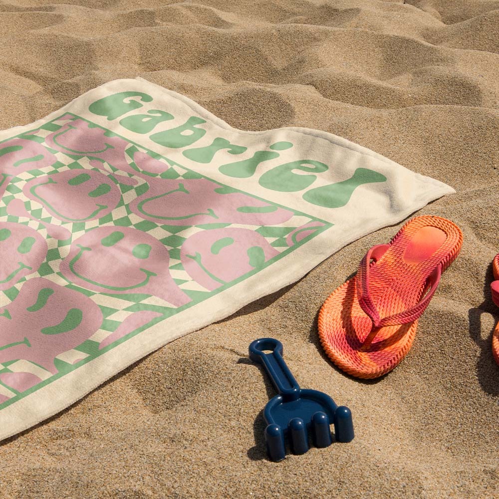 RETRO Multi Style Personalized Beach Towel Name Bath Towel Custom Pool Towel Beach Towel With Name Outside Birthday Vacation Gift - GiftLab