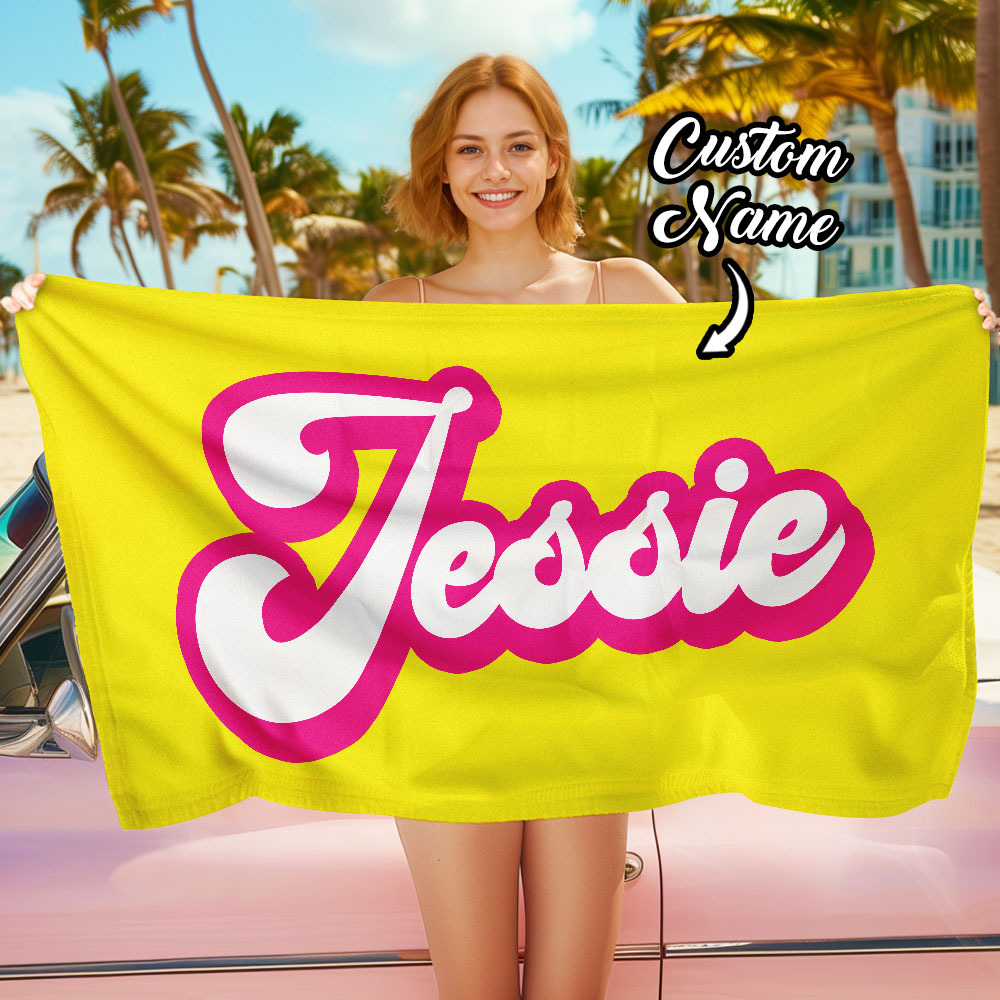 RETRO Style Personalized Beach Towel Personalized Name Bath Towel Custom Pool Towel Beach Towel With Name Outside Birthday Vacation Gift - GiftLab