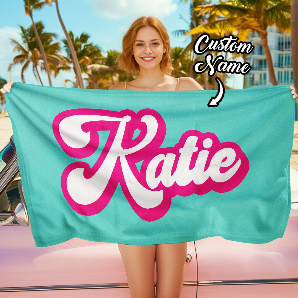 RETRO Style Personalized Beach Towel Personalized Name Bath Towel Custom Pool Towel Beach Towel With Name Outside Birthday Vacation Gift - GiftLab