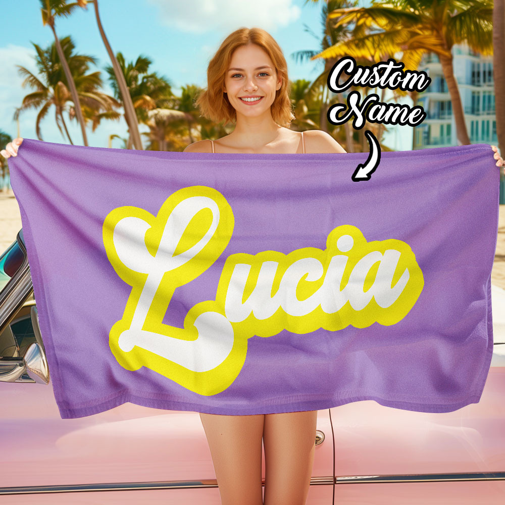 RETRO Style Personalized Beach Towel Personalized Name Bath Towel Custom Pool Towel Beach Towel With Name Outside Birthday Vacation Gift - GiftLab