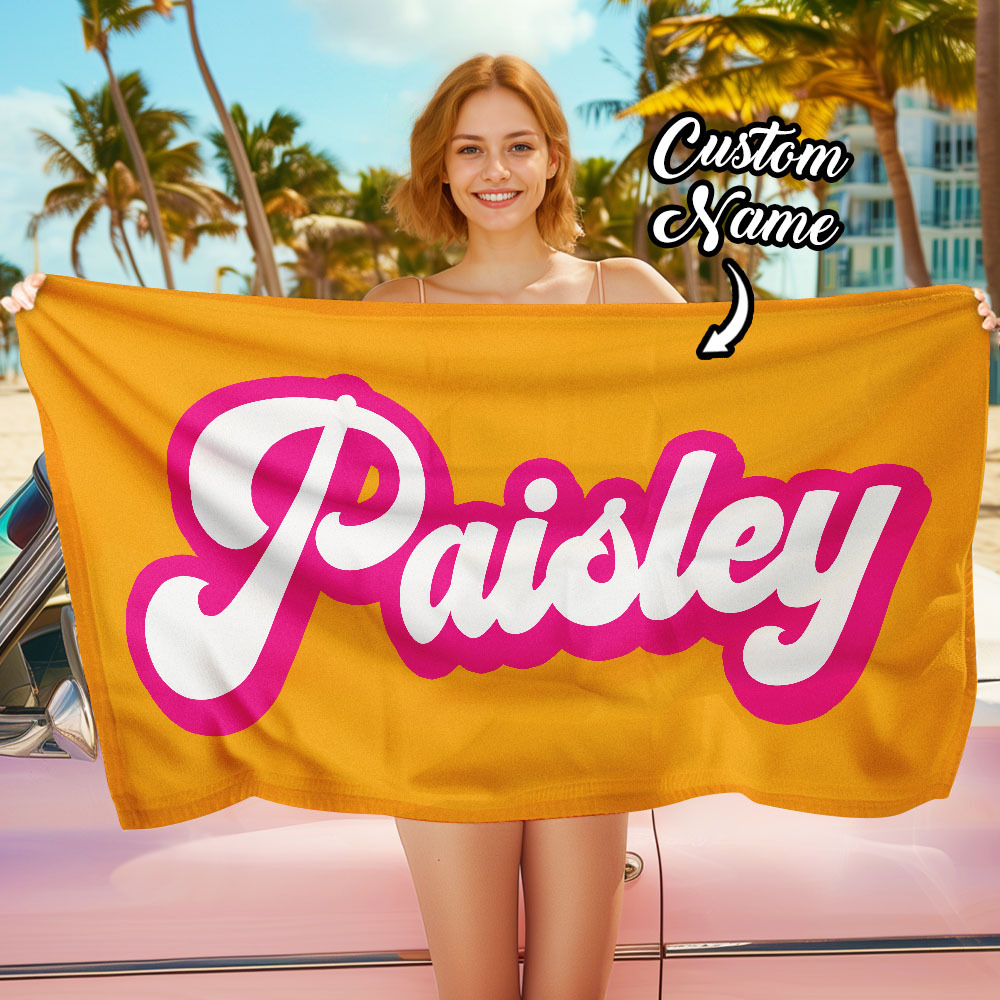 RETRO Style Personalized Beach Towel Personalized Name Bath Towel Custom Pool Towel Beach Towel With Name Outside Birthday Vacation Gift - GiftLab