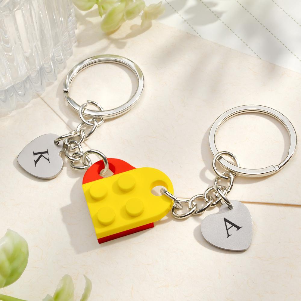Custom Heart Keychain Set Personalized Initials Matching keychains Valentine's Day Gift Best Friends Gift	 - FaceSocksUSA