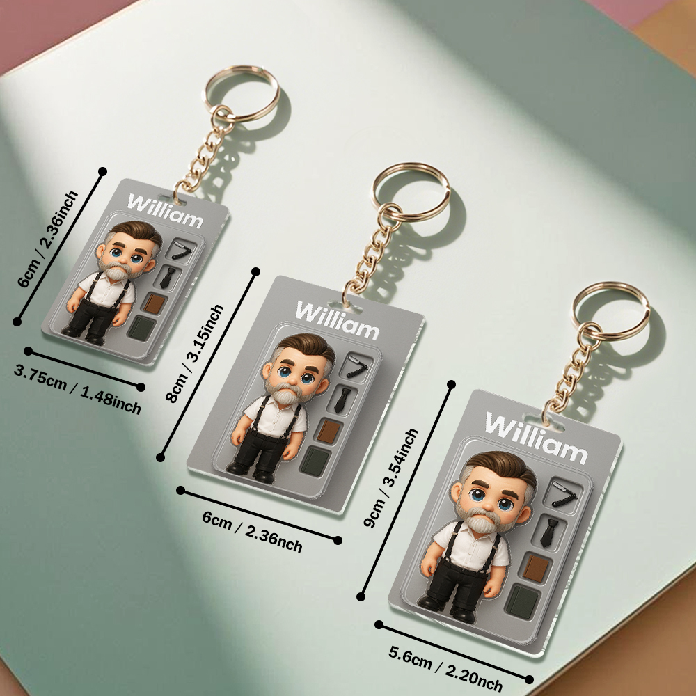 3D Effect Action Figure Pack Packaging Toy Box Style Art Gift Personalized Acrylic Keychain Gift for Dad Father's Day Gift