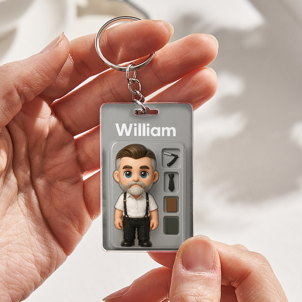 3D Effect Action Figure Pack Packaging Toy Box Style Art Gift Personalized Acrylic Keychain Gift for Dad Father's Day Gift