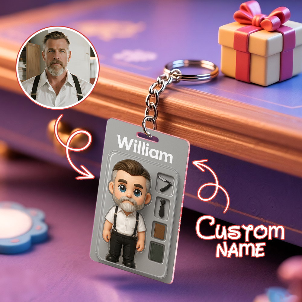 3D Effect Action Figure Pack Packaging Toy Box Style Art Gift Personalized Acrylic Keychain Gift for Dad Father's Day Gift