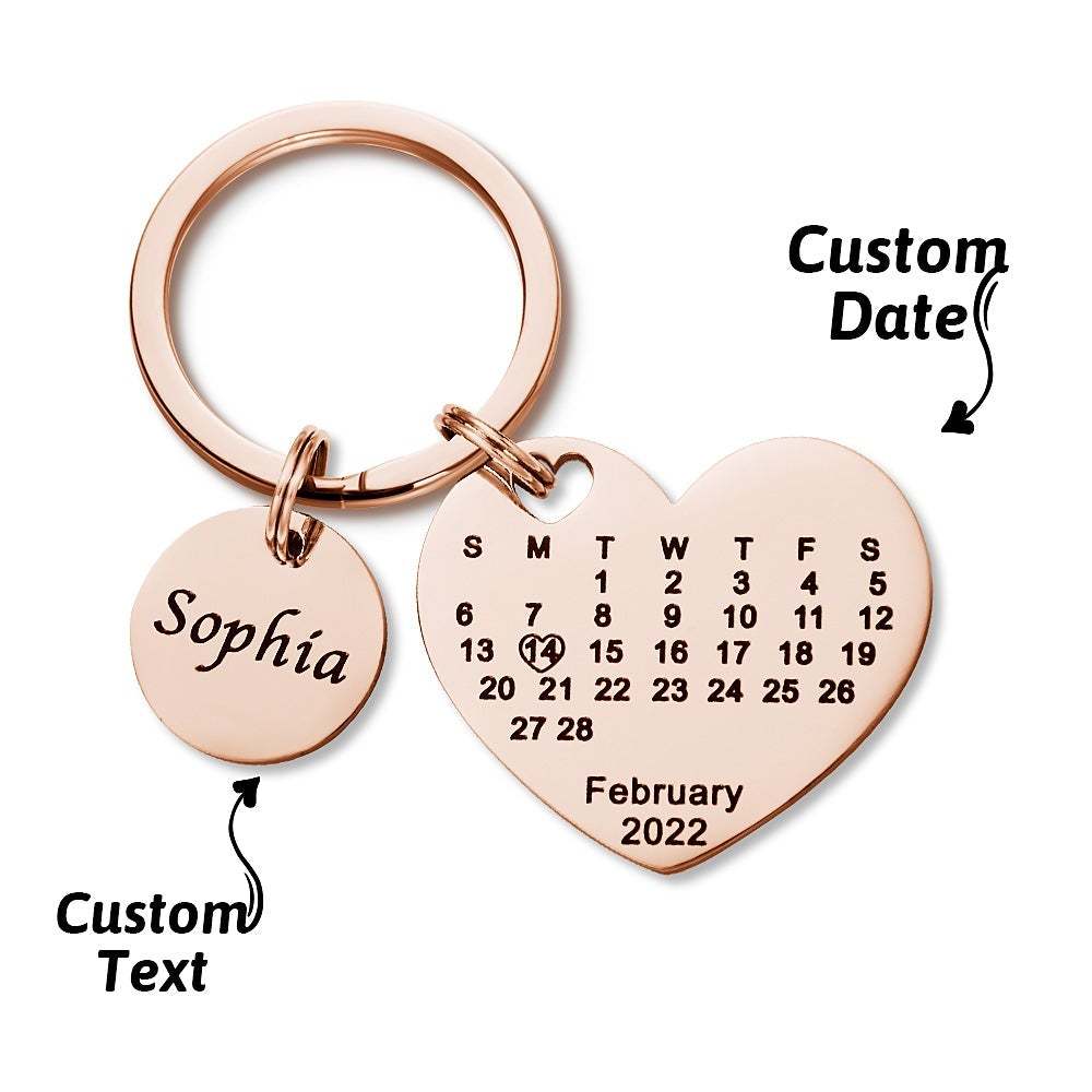 Custom Engraved Heart Calendar Keychain Save The Date Keychain Valentine's Day Gift	 - FaceSocksUSA