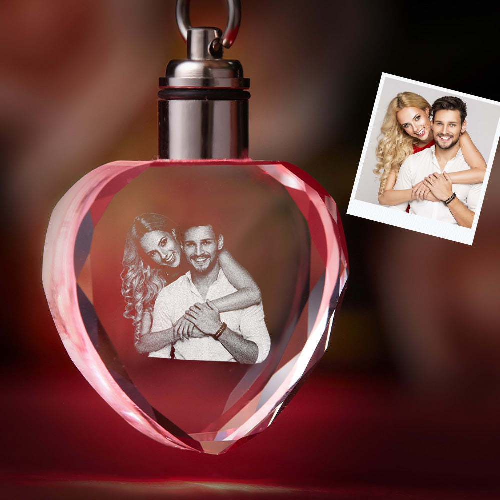 Custom Photo Crystal Keychain Couple Keepake Crystal Keychain Heart Shape Photo Keychain Grandparents Gifts - FaceSocksUSA