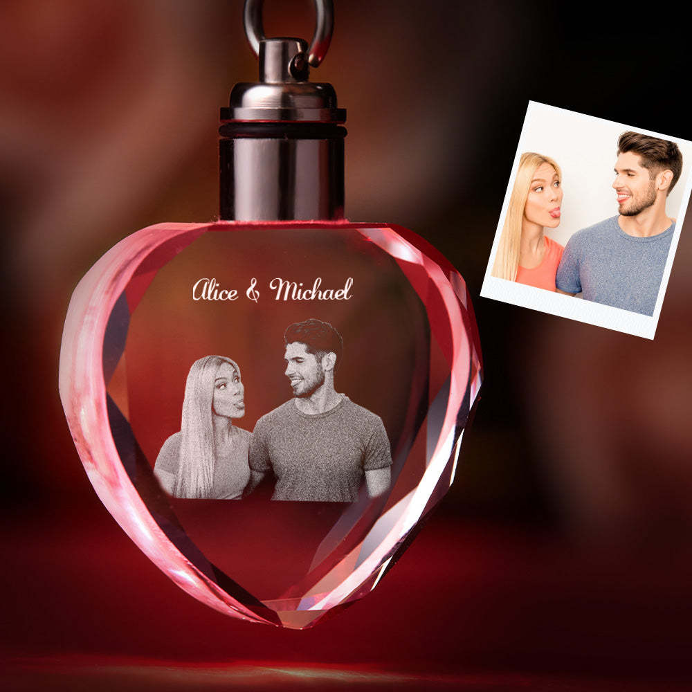 Custom Photo Crystal Keychain Couple Keepake Crystal Keychain Heart Shape Photo Keychain Grandparents Gifts - FaceSocksUSA
