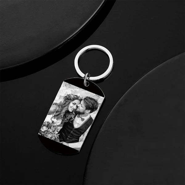Custom Photo Keychain With Words Photo And Date Perfect Gift For Couple	 - FaceSocksUSA