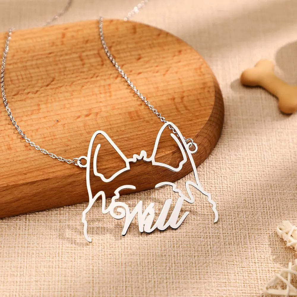 Custom Pet Silhouette Name Necklace Cute Dog Cat Modeling Jewelry Gift for Pet Lover	 - FaceSocksUSA