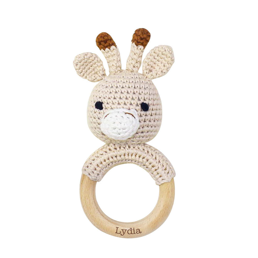 Personalized Animal Baby Rattle Baby Shower Gifts Custom Wooden Baby Rattle Crochet Rattle Toy Newborn Gifts Gift for Nephew Niece	 - FaceSocksUSA