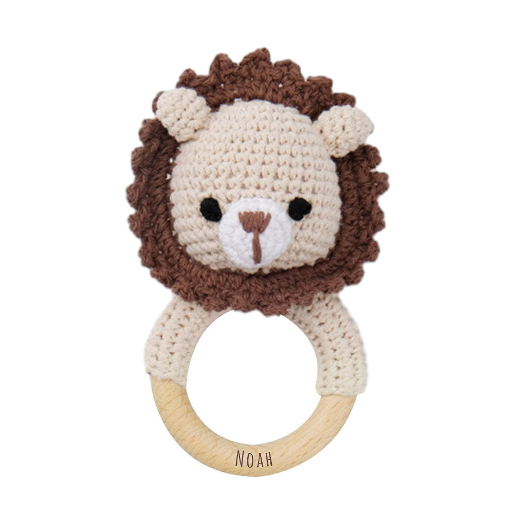 Personalized Animal Baby Rattle Baby Shower Gifts Custom Wooden Baby Rattle Crochet Rattle Toy Newborn Gifts Gift for Nephew Niece	 - FaceSocksUSA