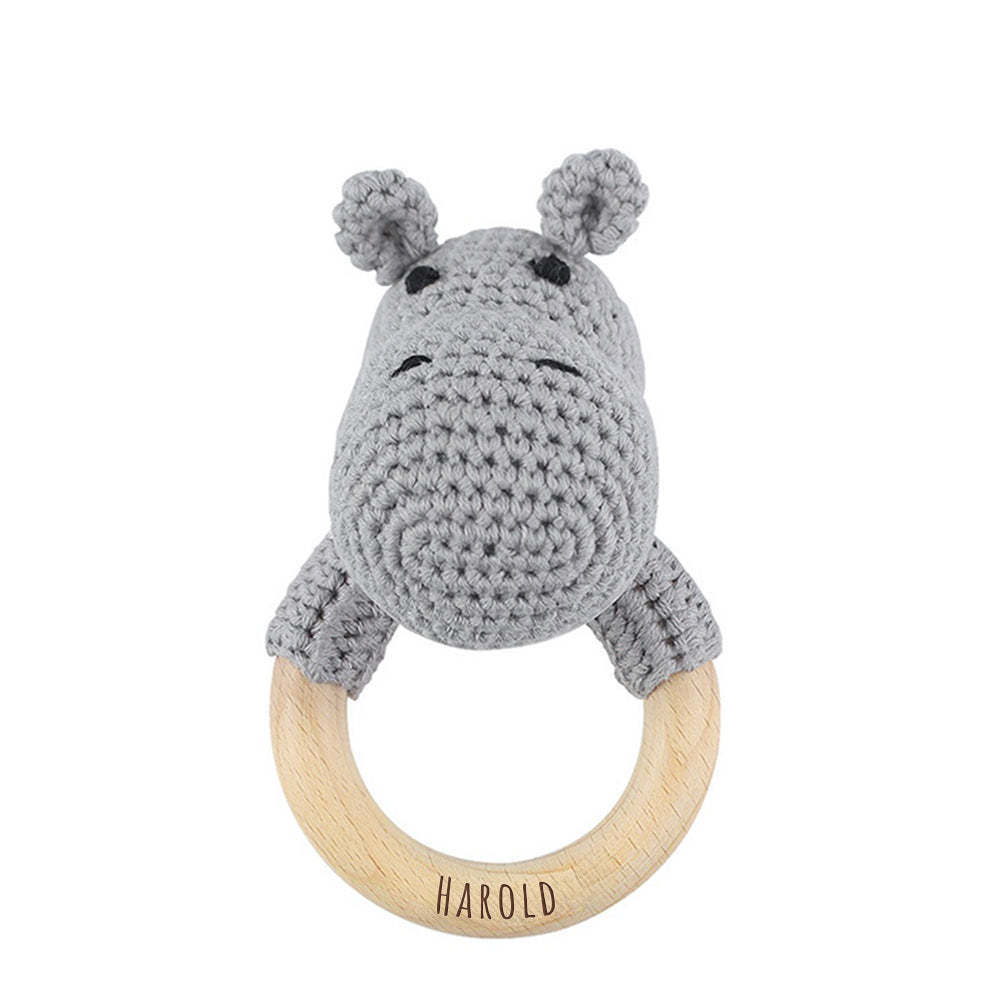 Personalized Animal Baby Rattle Baby Shower Gifts Custom Wooden Baby Rattle Crochet Rattle Toy Newborn Gifts Gift for Nephew Niece	 - FaceSocksUSA