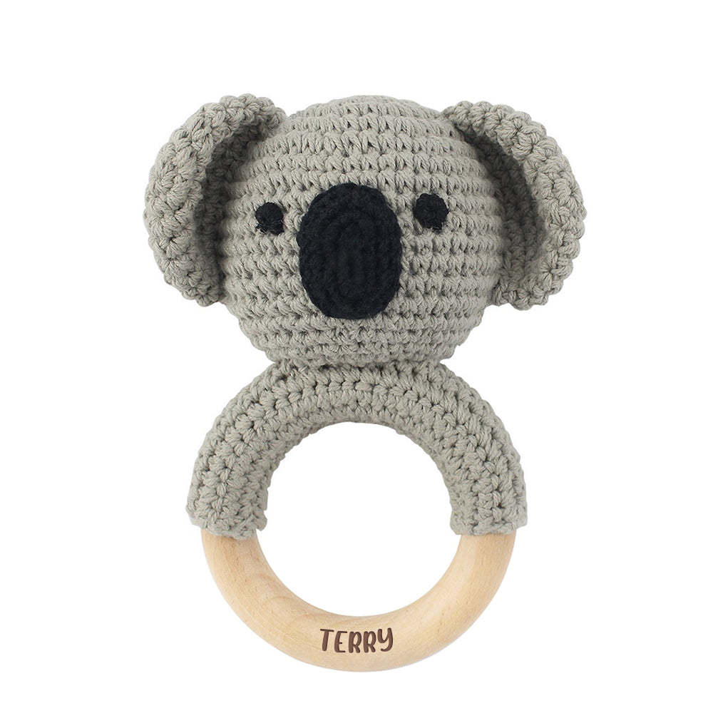 Personalized Animal Baby Rattle Baby Shower Gifts Custom Wooden Baby Rattle Crochet Rattle Toy Newborn Gifts Gift for Nephew Niece	 - FaceSocksUSA