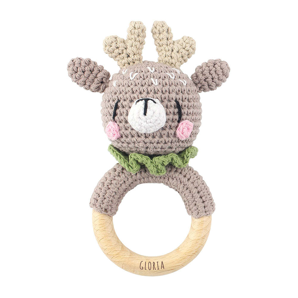 Personalized Animal Baby Rattle Baby Shower Gifts Custom Wooden Baby Rattle Crochet Rattle Toy Newborn Gifts Gift for Nephew Niece	 - FaceSocksUSA