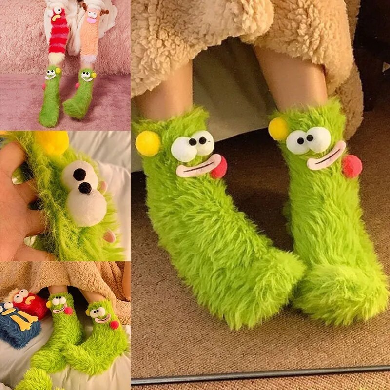 Cute Plush Socks with Big Eyes Winter Thickened Warm Socks - FaceSocksUsa