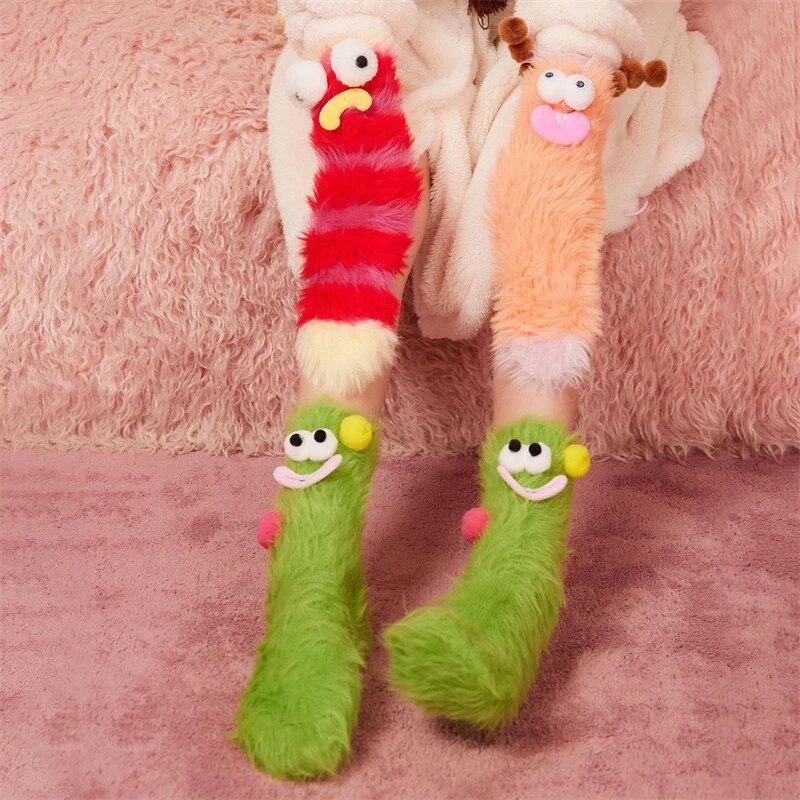 Cute Plush Socks with Big Eyes Winter Thickened Warm Socks - FaceSocksUsa