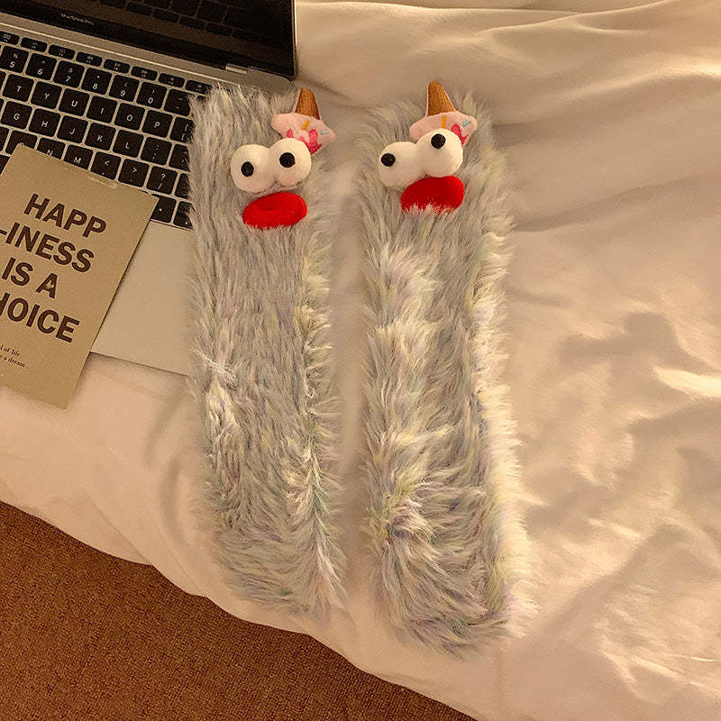 Cute Plush Socks with Big Eyes Winter Thickened Warm Socks - FaceSocksUsa