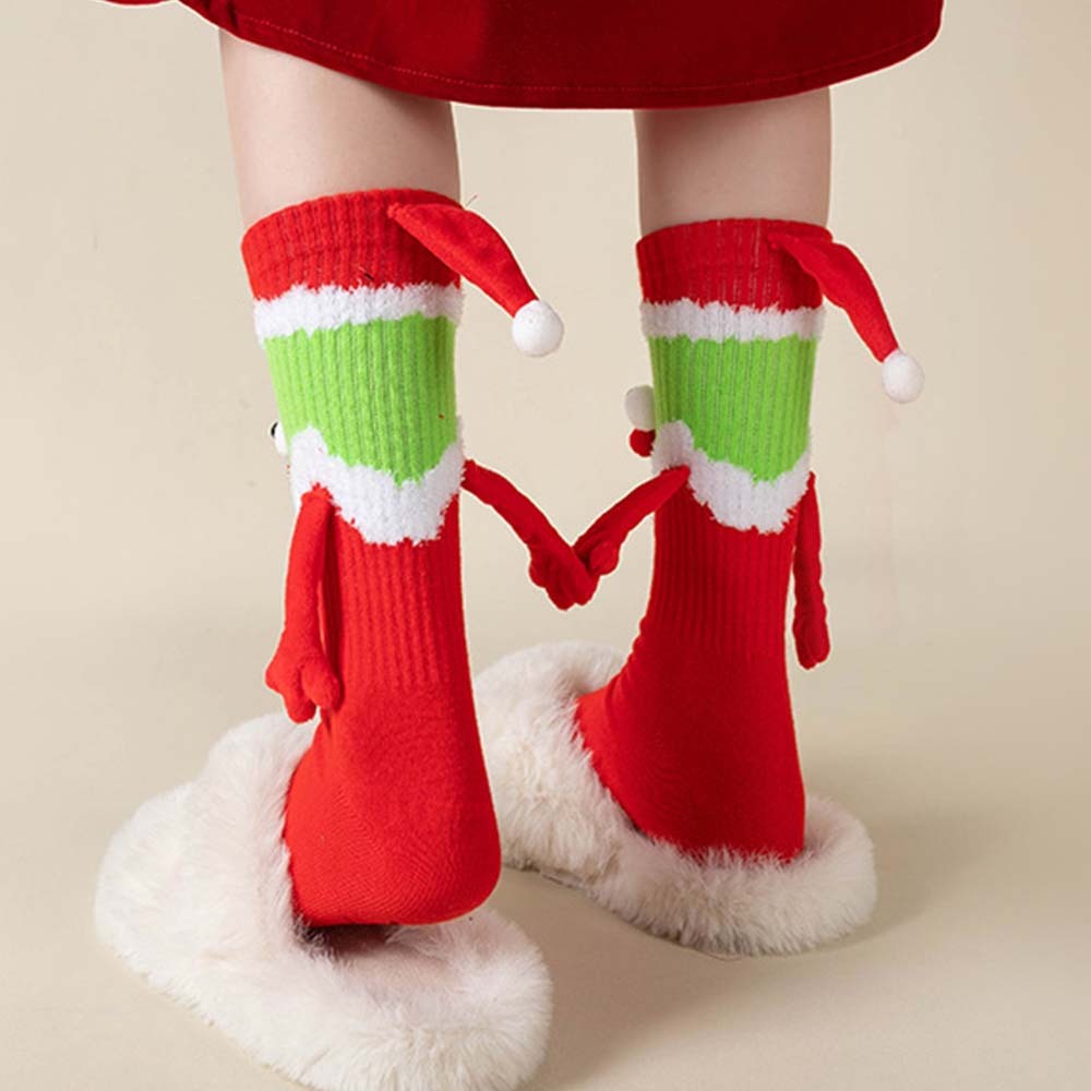 Funny Santa Claus Doll Women's Mid Tube Socks Magnetic Holding Hands Socks Christmas Gifts - FaceSocksUSA
