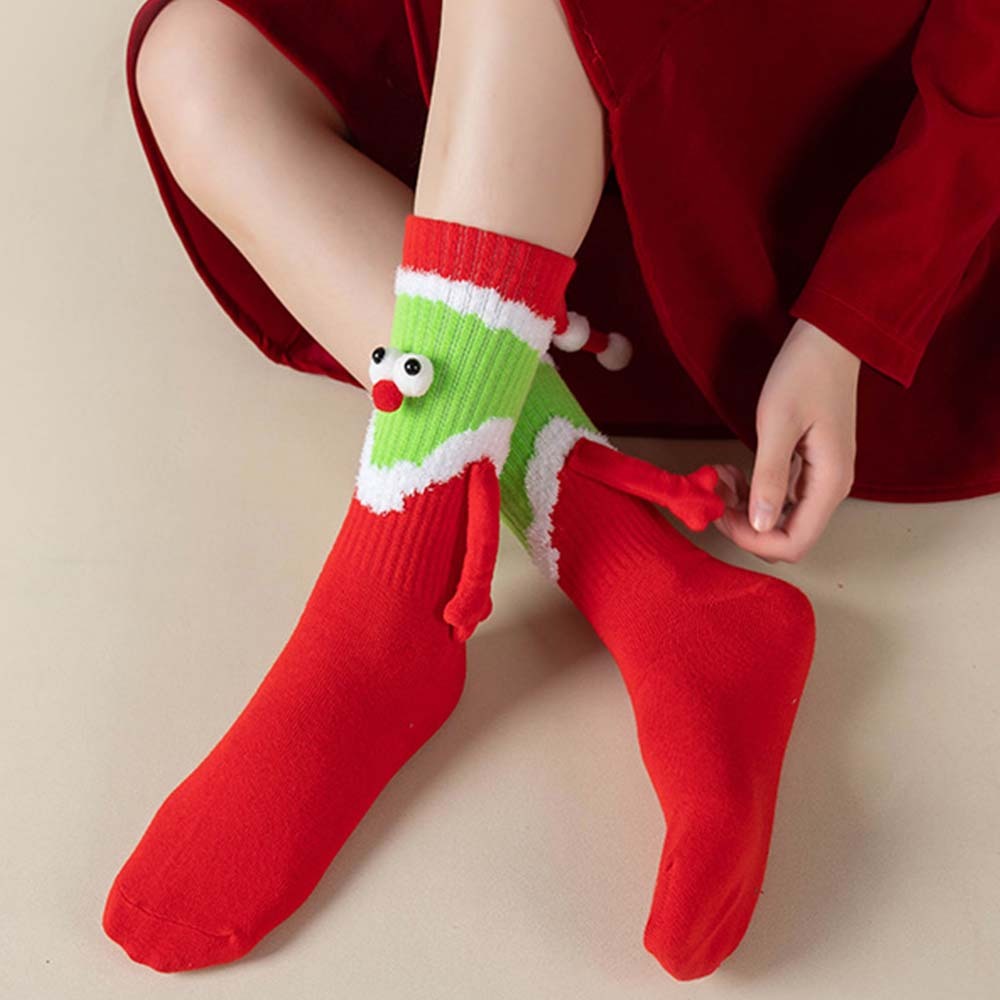 Funny Santa Claus Doll Women's Mid Tube Socks Magnetic Holding Hands Socks Christmas Gifts - FaceSocksUSA