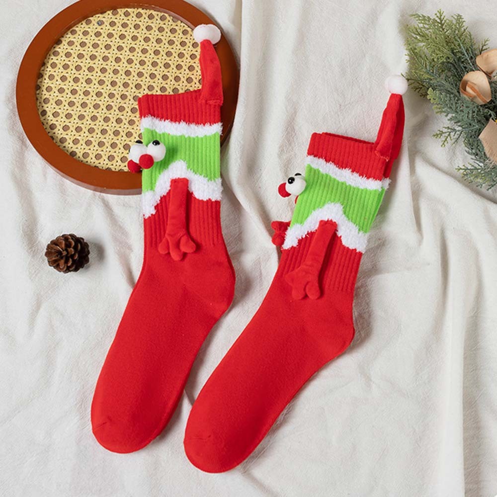 Funny Santa Claus Doll Women's Mid Tube Socks Magnetic Holding Hands Socks Christmas Gifts - FaceSocksUSA