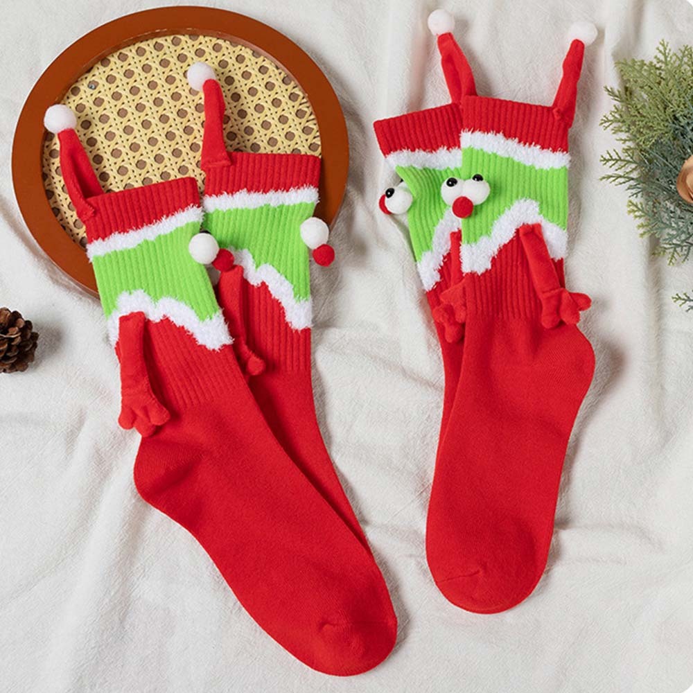 Funny Santa Claus Doll Women's Mid Tube Socks Magnetic Holding Hands Socks Christmas Gifts - FaceSocksUSA