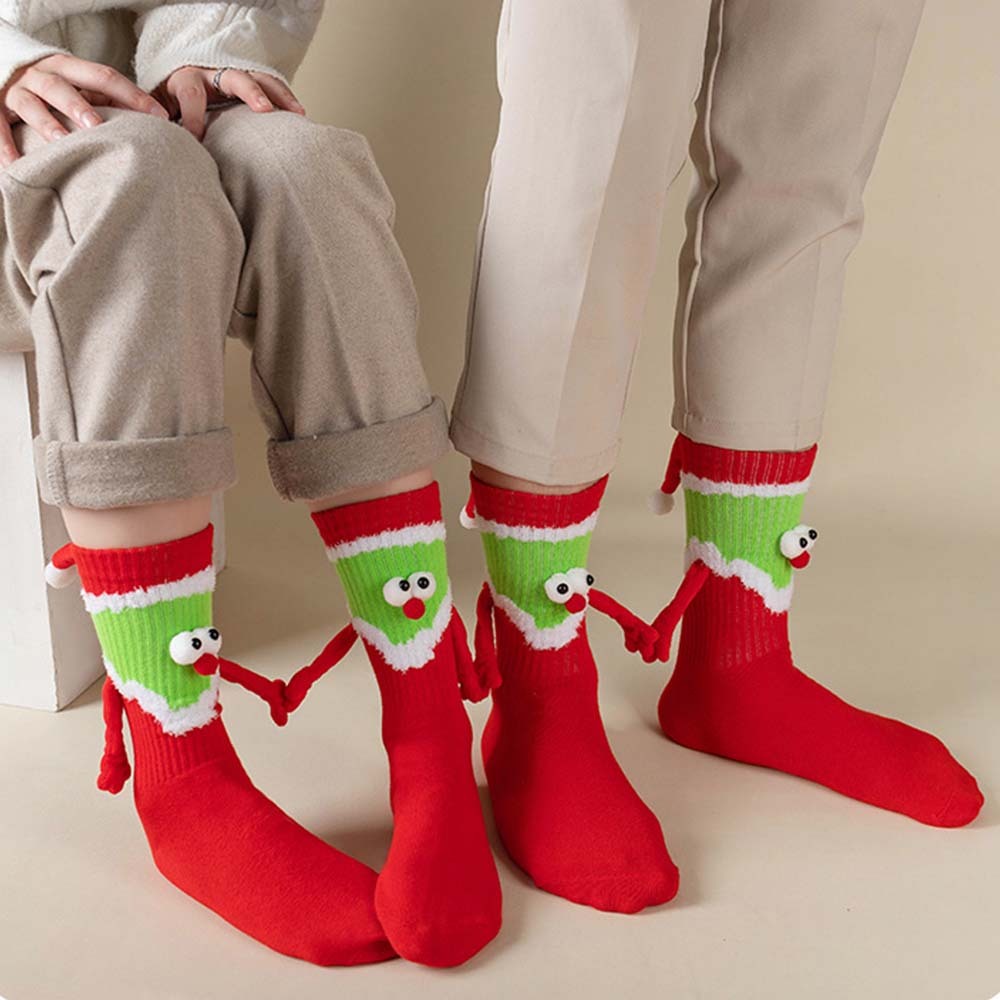 Funny Santa Claus Doll Women's Mid Tube Socks Magnetic Holding Hands Socks Christmas Gifts - FaceSocksUSA
