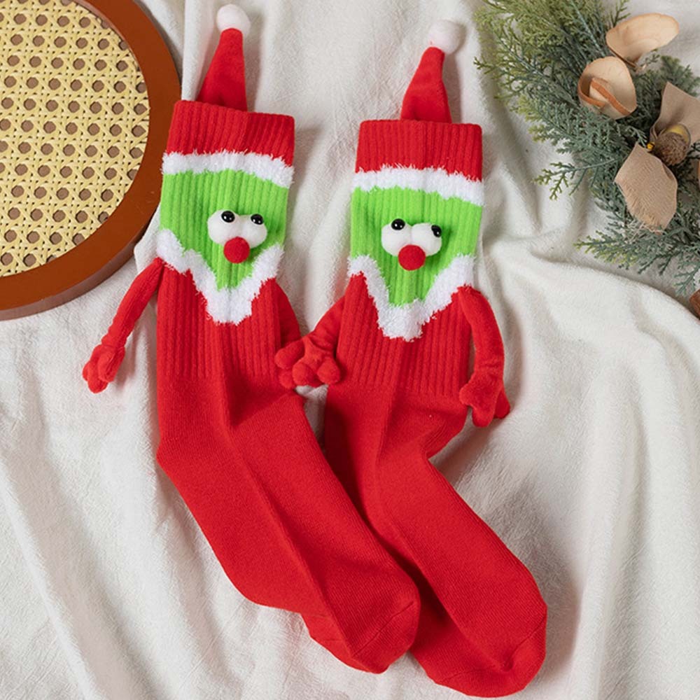 Funny Santa Claus Doll Women's Mid Tube Socks Magnetic Holding Hands Socks Christmas Gifts - FaceSocksUSA